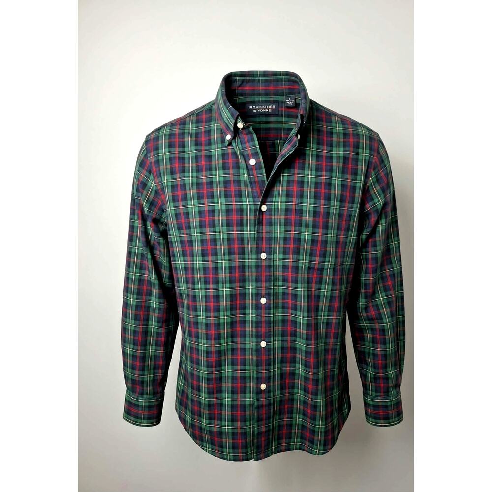 Roundtree & Yorke Men’s Large Plaid ButtonDown Green Red Blue GrandpaCore 90Prep